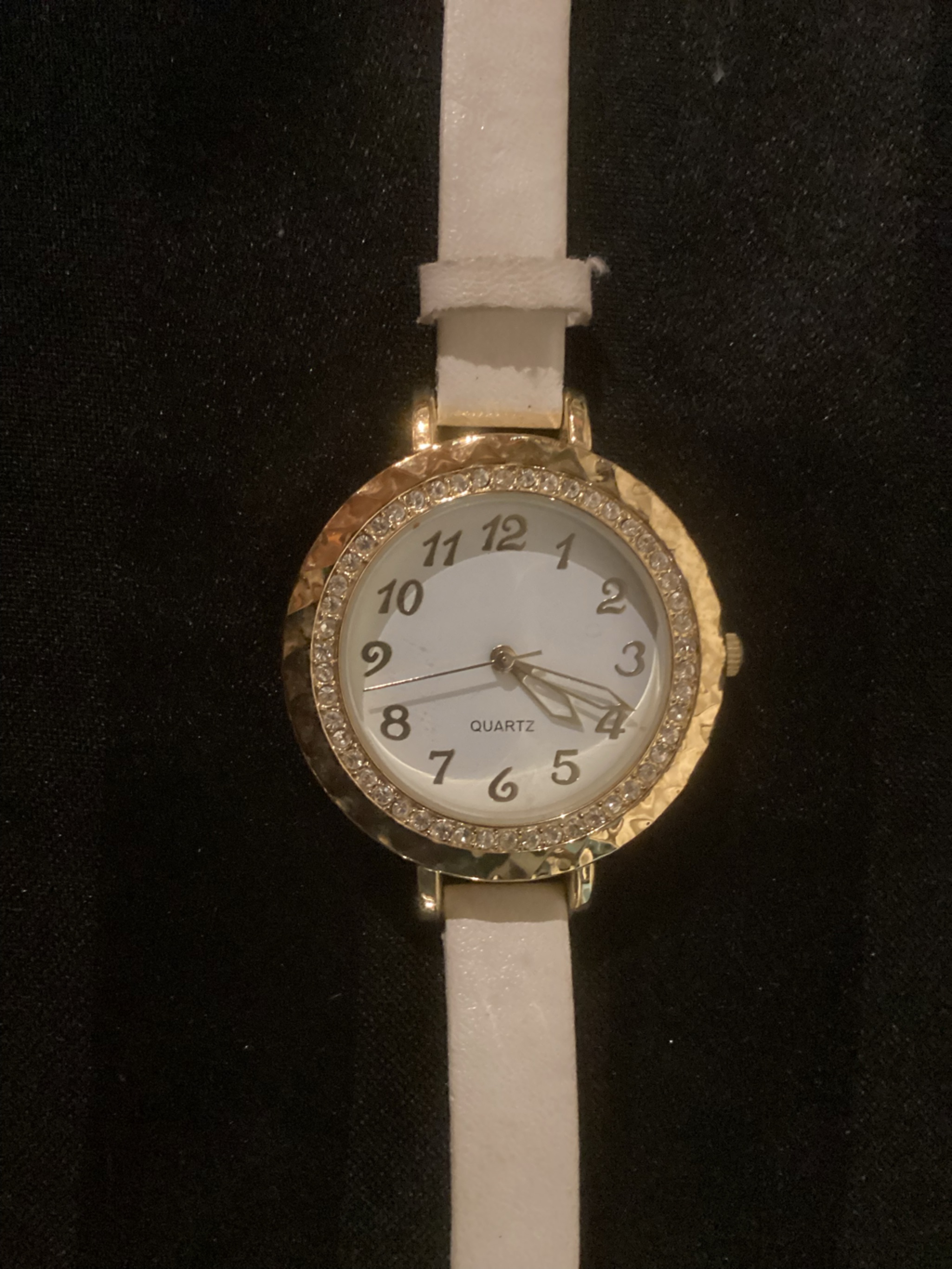 Gold Bezel White Strap Ladies Watch